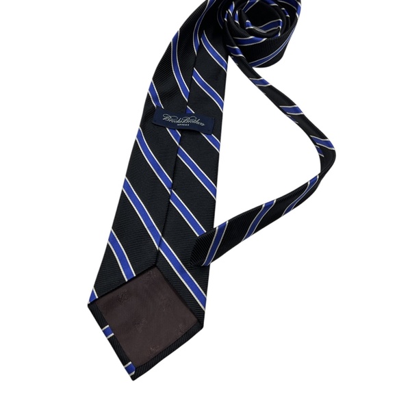 BROOKS BROTHERS Black/Blue Striped Silk DESIGNER Tie USA - Picture 2 of 4